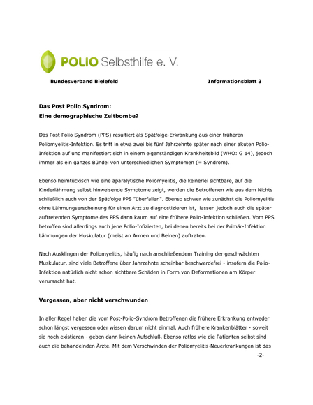 Info 3: Post Polio Syndrom - Eine tickende Zeitbombe? - Bundesverband Polio Selbsthilfe e. V.